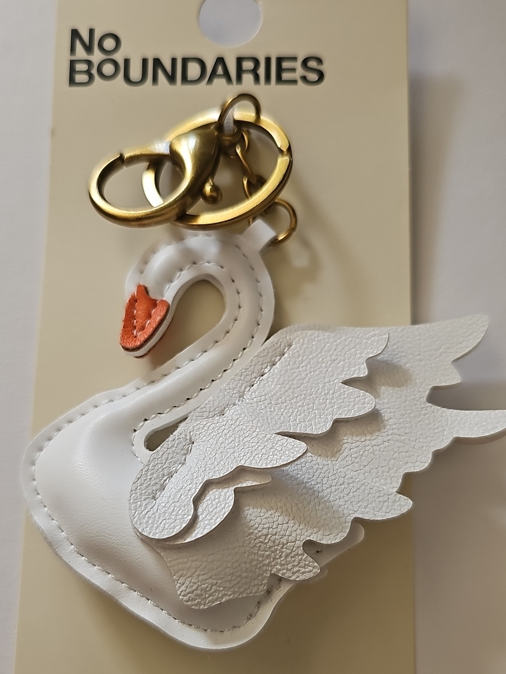 No Boundaries White Swan Key Holder/Bag Charm with Gold Hardware